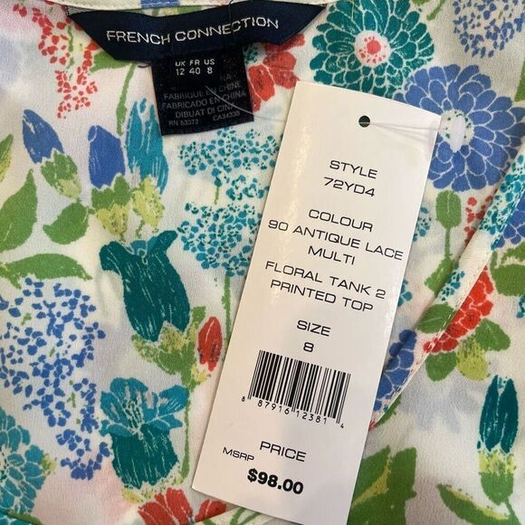 French Connection Floral Sleeveless Pull On Semi Sheer Blouse Dead Stock NWT Sz - Picture 4 of 5